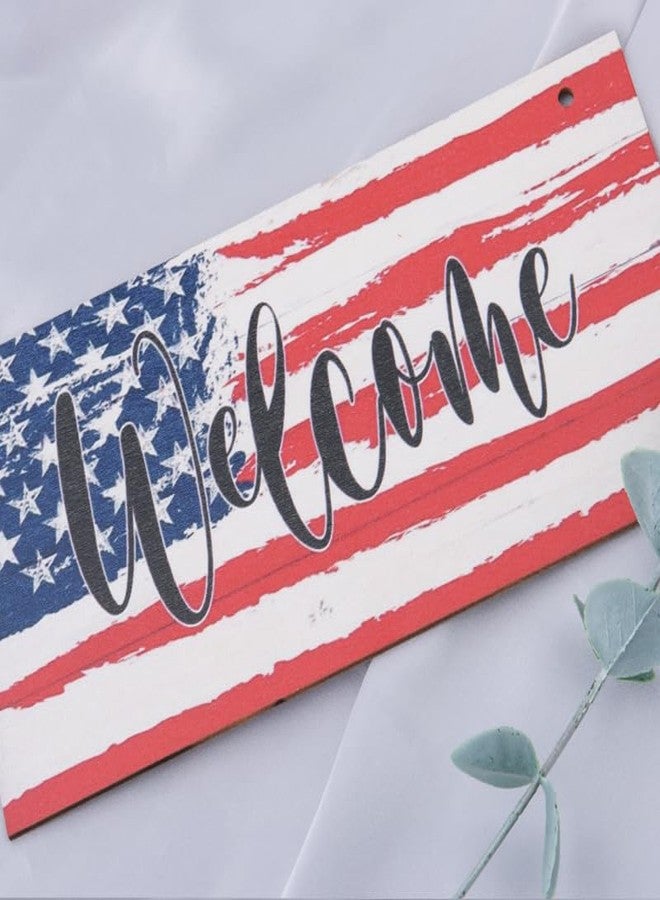 Borhmty Wood Welcome Sign for Front Door House Warming Gifts New Home American Flag Sign Patriotic Wall Decor New House Gift Ideas Wooden Welcome Sign for Farmhouse Porch Wall Art Sign Wooden Door Hanger - Image 2